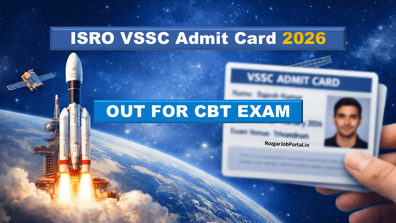ISRO VSSC Admit Card 2026 CBT Exam Feature Image with Rocket Launch Background