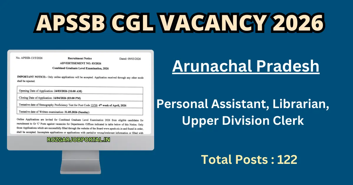Arunachal Pradesh APSSB CGL Vacancy 2026 Notification