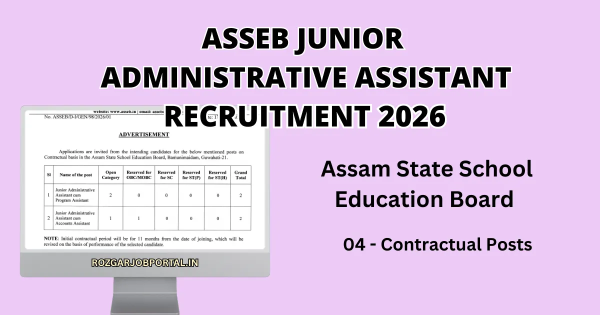 ASSEB Junior Administrative Assistant Recruitment 2026 Notification