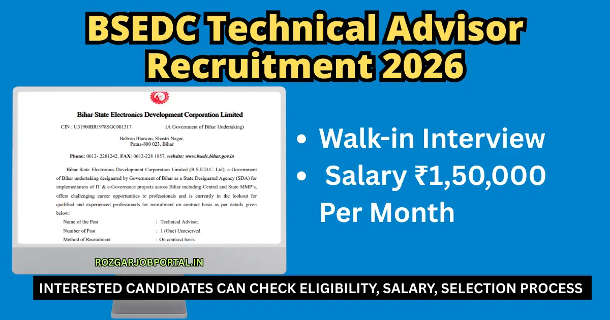 BSEDC Technical Advisor Recruitment 2026 Walk in Interview