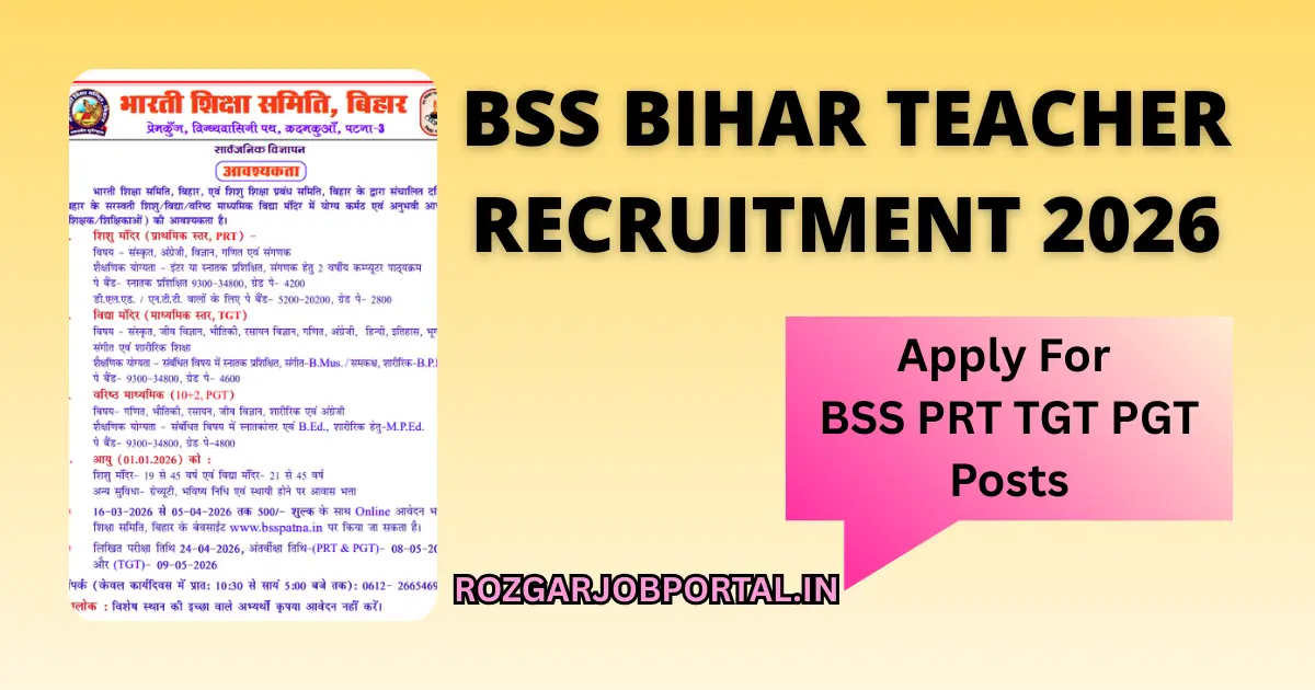 BSS Bihar Teacher Recruitment 2026 PRT TGT PGT Vacancy
