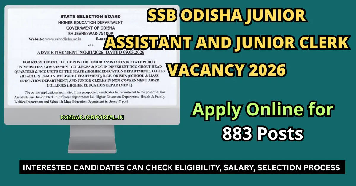 SSB Odisha Junior Assistant and Junior Clerk Vacancy 2026
