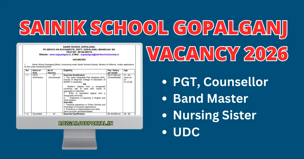 Sainik School Gopalganj Vacancy 2026