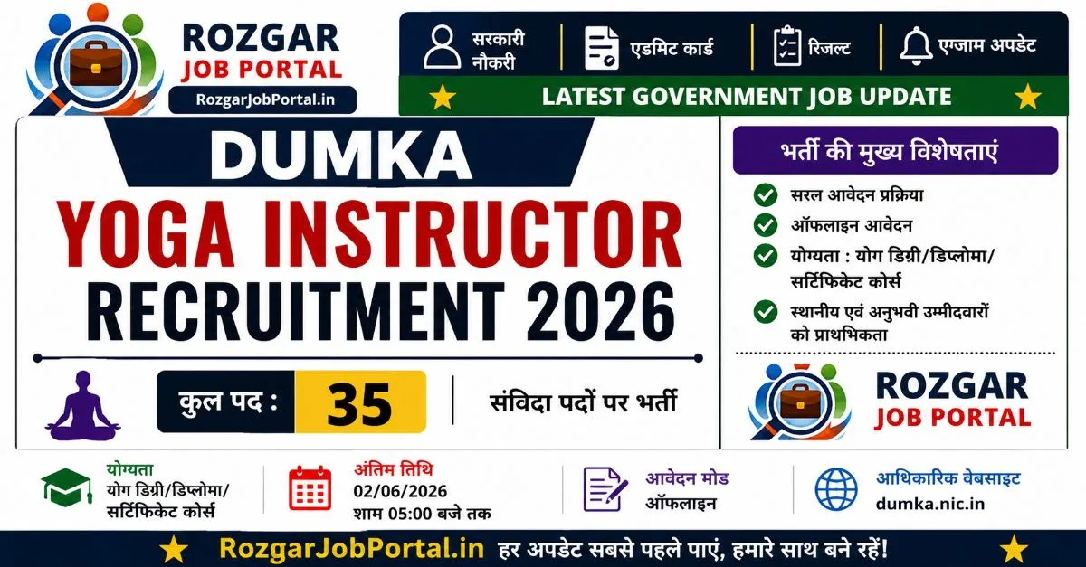 Dumka Yoga Instructor Vacancy 2026 feature image for 35 Yoga Instructor posts in Ayushman Arogya Mandir Dumka Jharkhand