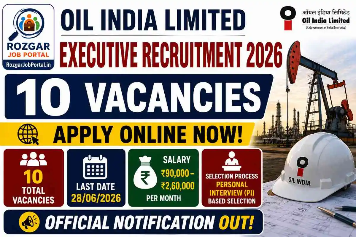 Oil India Executive Recruitment 2026 notification for 10 vacancies with salary up to ₹2.60 lakh and personal interview based selection