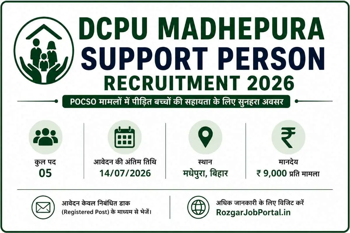 DCPU Madhepura Support Person Vacancy 2026 Recruitment for 5 Support Person Posts in Madhepura Bihar