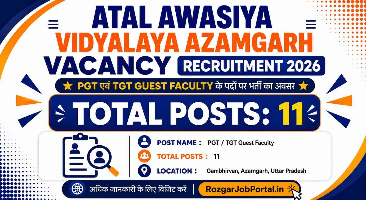 Atal Awasiya Vidyalaya Azamgarh Vacancy 2026 for 11 PGT and TGT Guest Faculty posts in Gambhirvan, Azamgarh, Uttar Pradesh.
