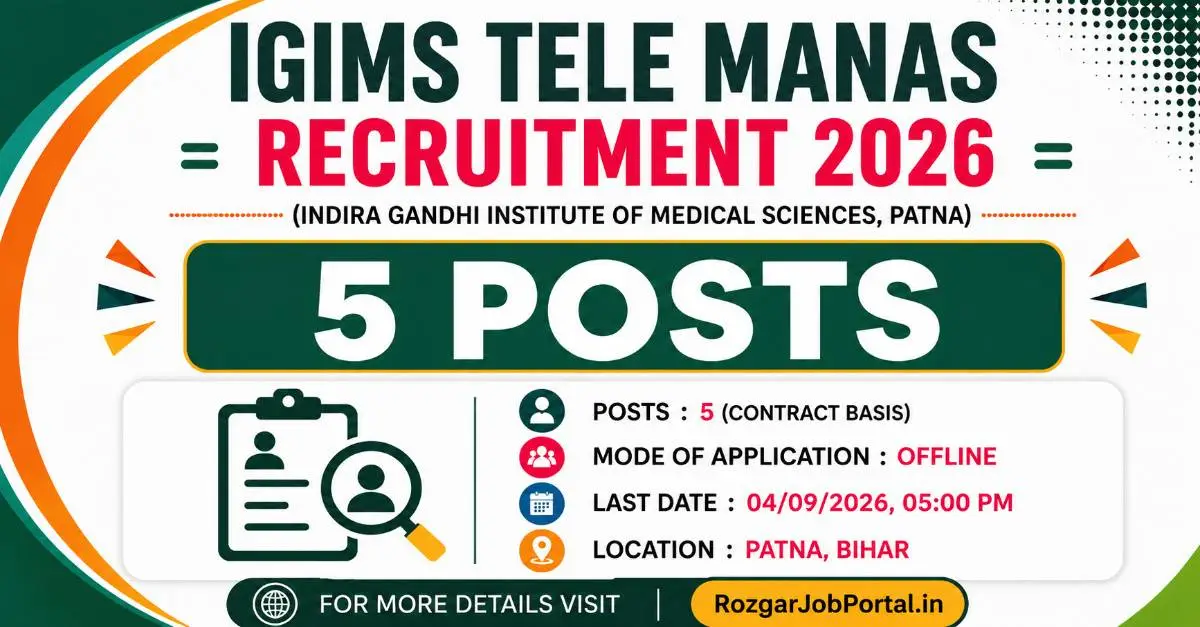 IGIMS Tele MANAS Recruitment 2026 – 5 Posts, Offline Application