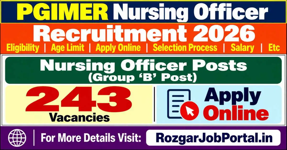 PGIMER Nursing Officer Recruitment 2026 feature image highlighting 243 vacancies and online application