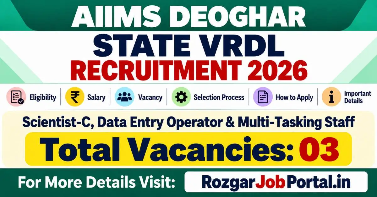 AIIMS Deoghar State VRDL Recruitment 2026 for Scientist-C, Data Entry Operator and Multi-Tasking Staff